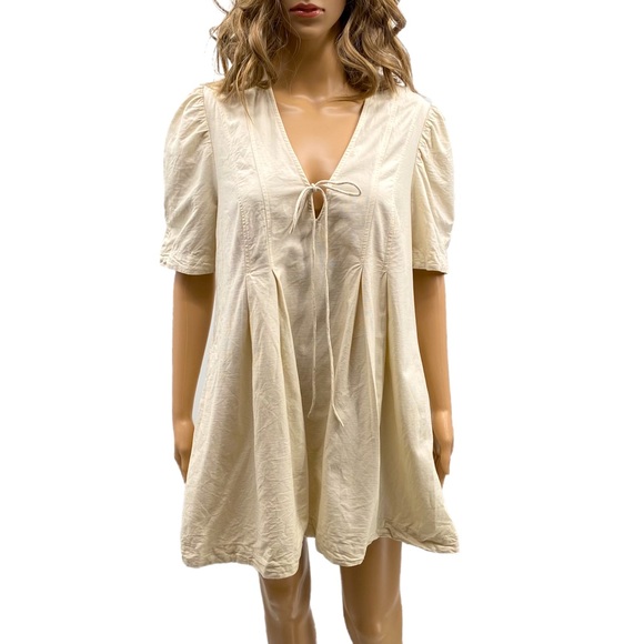 Free People Off-White Tie-Front Dress with Pockets, Size L - Picture 1 of 7